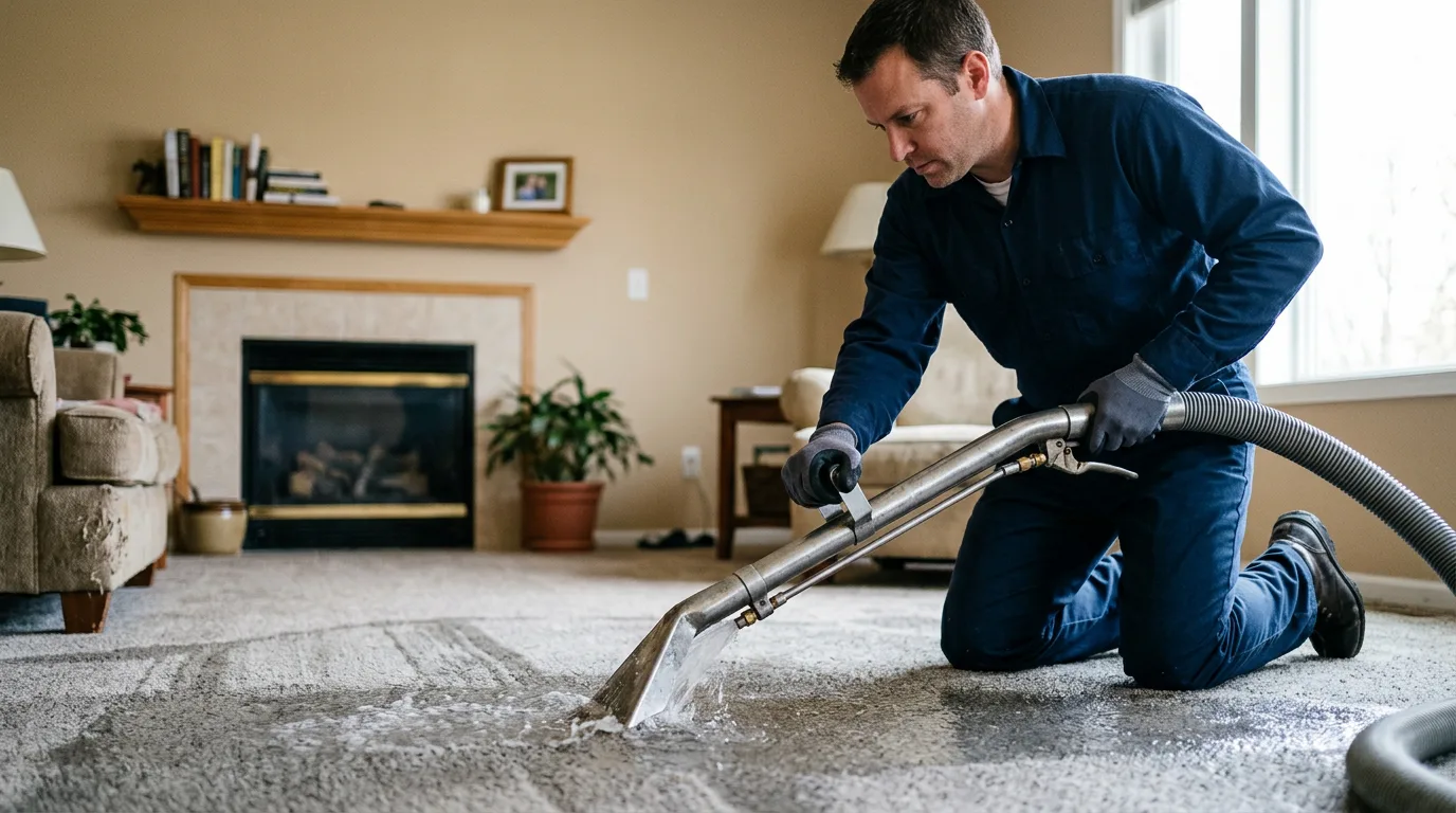 Water damage restoration technician working near Alma Center, WI
